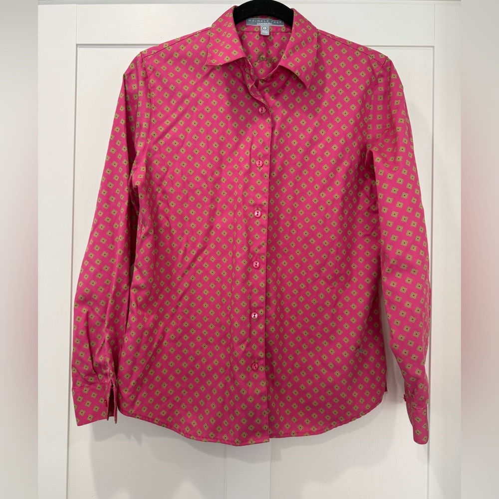 Foxcroft Fuchsia‎ and Lime Geometric Shirt